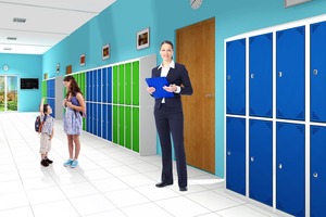 Wizualizacja rozmieszczenia szafek dla uczniów na korytarzu szkolnym